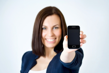 Happy successful business woman  Isolated over white backgroundの写真素材