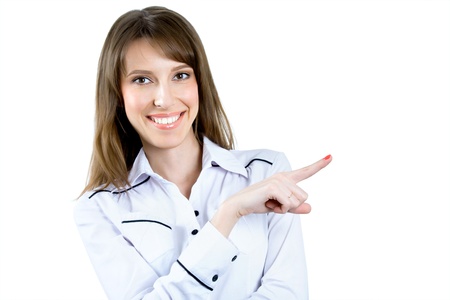 Successful business woman  Isolated over gray backgroundの写真素材