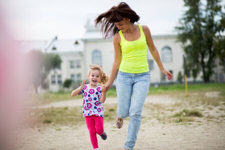 Mother and daughter in the parkの写真素材