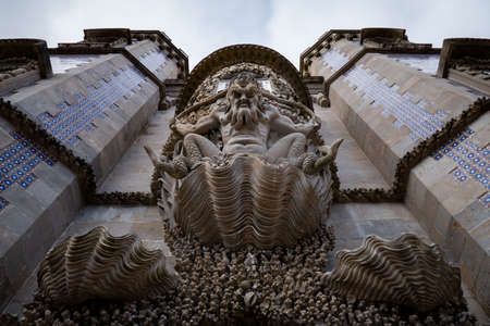 Pena Palace (PalÃ¡cio Nacional da Pena), Sintra, Portugal. Statue of a newt / gargoyle / devil / monsterのeditorial素材