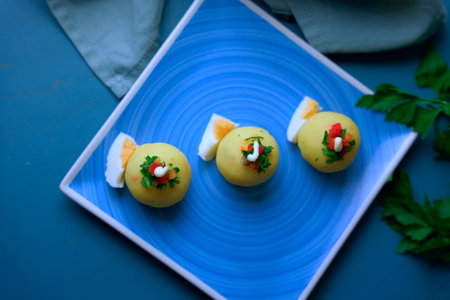 Typical Peruvian dish called causa rellena, which is served as a starter.の写真素材