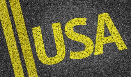 USA text on road surfaceの写真素材