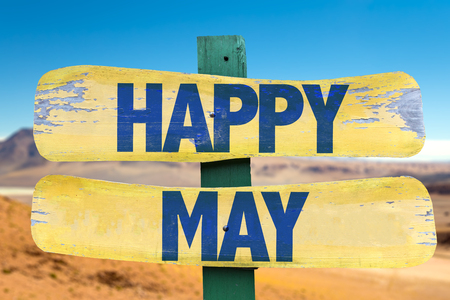Signboard with text Happy May on desert backgroundの写真素材