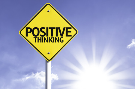 Positive thinking sign with sunny backgroundの写真素材