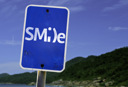 Smile sign with beach backgroundの写真素材