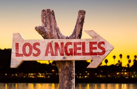 Los Angeles sign with sunset backgroundの写真素材