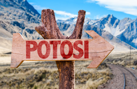Potosi sign with arrow on road background