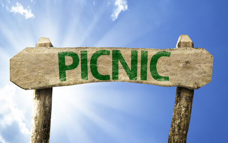 Picnic sign with sunny backgroundの写真素材