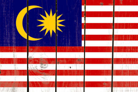 Malaysia Flag painted on wooden backgroundの写真素材