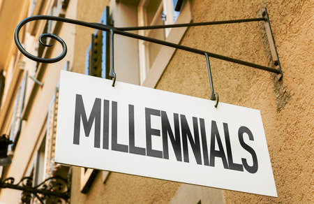 Millennials signpost on building backgroundの写真素材