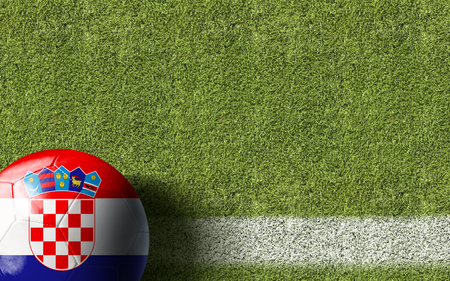 Croatia flag ball on soccer field backgroundの写真素材