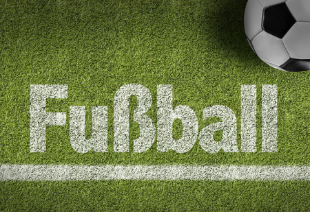 Text on soccer field: Fusball (soccer in German)の写真素材