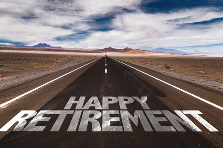 Happy retirement written on the roadの写真素材