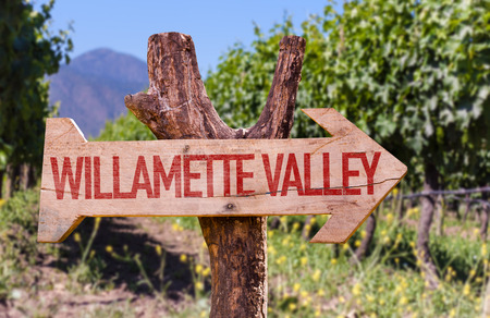 Willamette Valley wooden sign with winery background Willamette Valley wooden sign with winery background