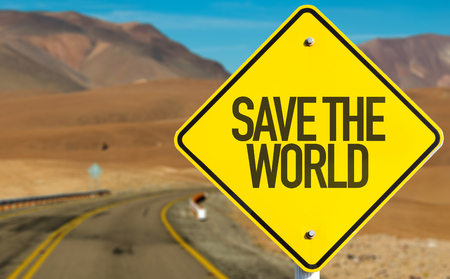 Save The World sign with desert backgroundの写真素材