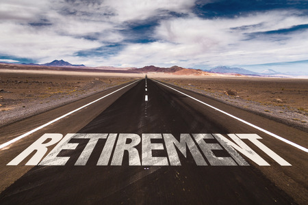 Retirement written on desert roadの写真素材