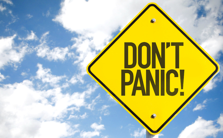 Dont Panic! sign with sky backgroundの写真素材