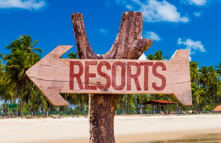 Resorts arrow with beach backgroundの写真素材