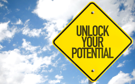 Unlock Your Potential sign with sky backgroundの写真素材