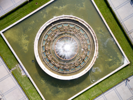 Aerial view of the Fountain located in Empire Square in Belem, Lisbon, Portugalの写真素材