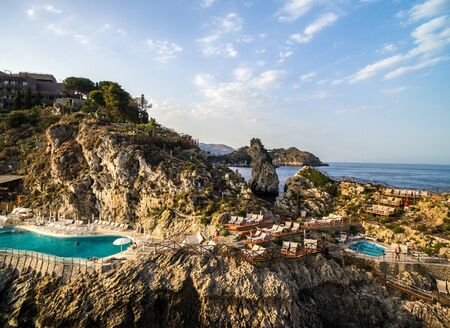 Aerial view of pool in a rocksの写真素材
