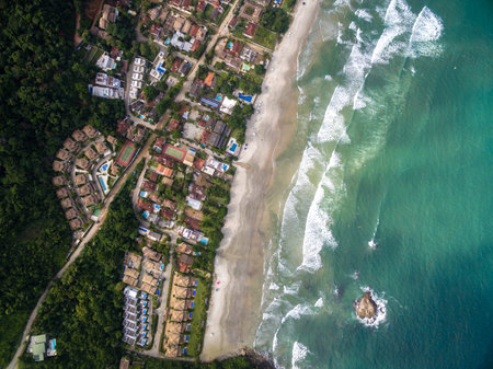 Top view of a beach in Sao Sebastiao, Brazilの写真素材