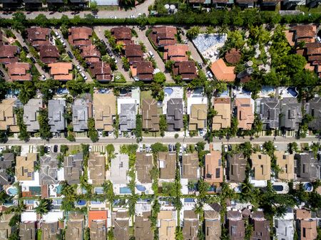 Top view of houses in a neighborhoodの写真素材