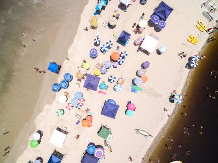 Top view of a crowded beachの写真素材