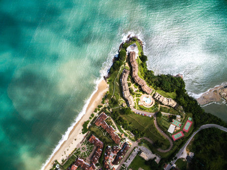 Aerial view of Mococa Beach, Caraguatatuba, Sao Paulo, Brazil