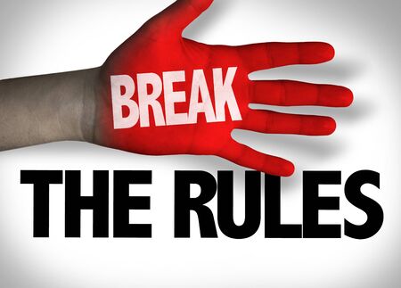 Red hand with Break The Rules conceptの写真素材