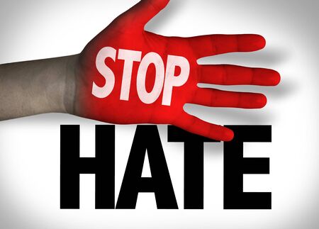 Red hand with Stop Hate conceptの写真素材