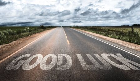 Good Luck written on the roadの写真素材