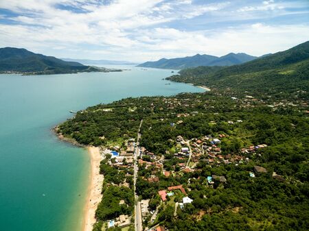 High angle view of a beach in Ilhabela, Sao Paulo, Brazilの写真素材