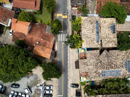 Top view of houses in Ilhabela, Brazilの写真素材