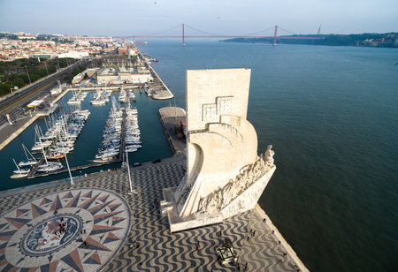 LISBOA, PORTUGAL - CIRCA DECEMBER 2015: Aerial view of Monument to the Discoveries, Belem district,...
