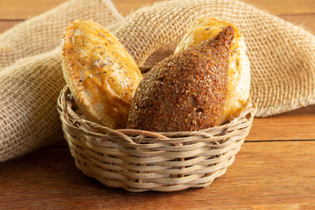 Kibbeh and pastel. Brazilian snack on the table