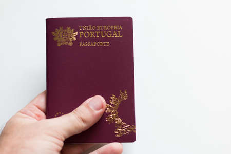 Portuguese passport. "European Union Portugal" written in Portugueseの写真素材