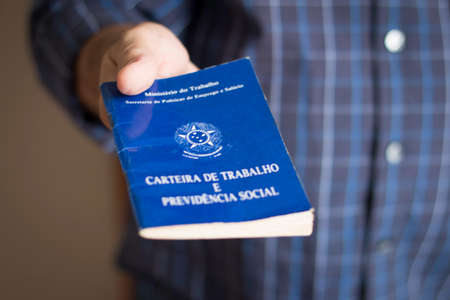 Brazilian labor portfolio. Written "Work and Social Security Card" in Portugueseの写真素材
