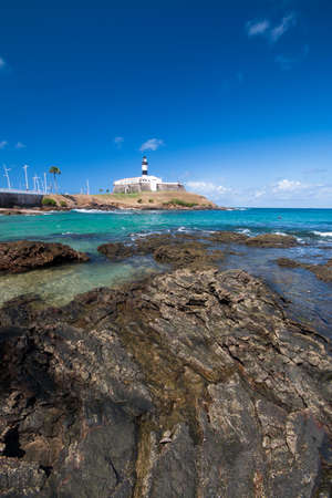 Landscape of Barra Lighthouse. Postcard from the city of Salvador Bahia Brazilの写真素材
