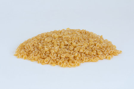 Italian pasta (macaroni) isolated on white background. Space for text