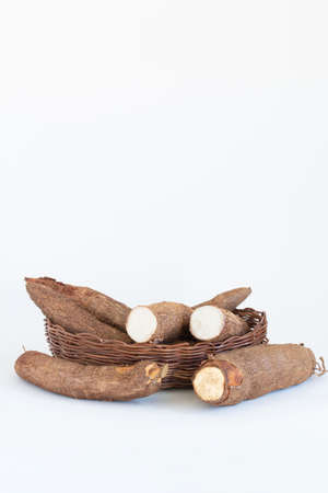 Fresh Cassava root isolated on a white background. Space copyの写真素材