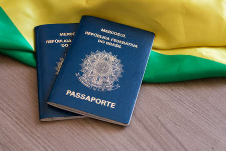 Brazilian passport. Written "Mercosul. Federative Republic of Brazil. Passport" in Portugueseの写真素材