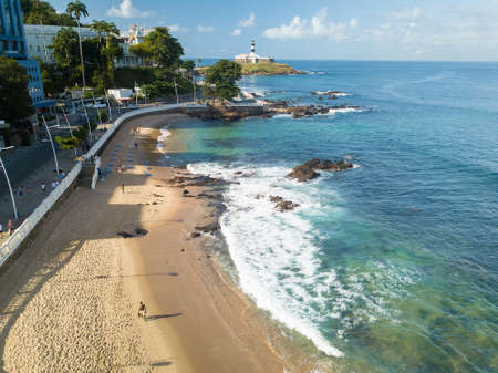 Aerial drone view of Barra beach in Salvador Bahia Brazilの写真素材