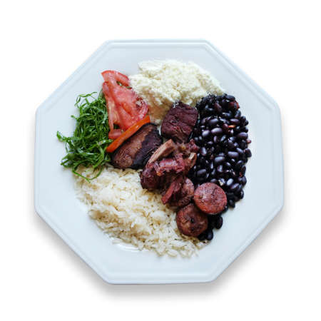 Feijoada. Traditional Brazilian food. Food plate isolated on white backgroundの写真素材