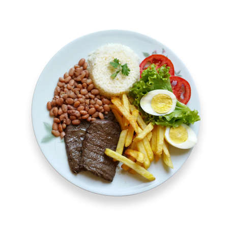 Brazilian food dish. Lunch. Executive. Dish done. Isolated on white backgroundの写真素材