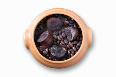 Feijoada. Traditional Brazilian food. White background. Top view. Copy spaceの写真素材