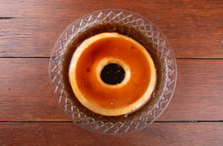 Delicious condensed milk pudding. Brazilian dessert. Top viewの写真素材