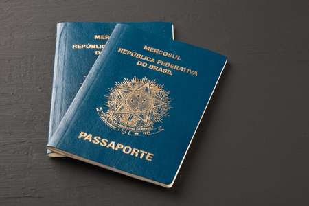 Brazilian passport with black background. Copy spaceの写真素材