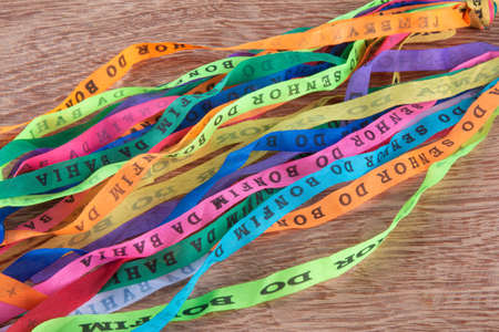 Ribbons of Senhor do Bonfim. Translation. Souvenir of the Lord of Bonfim of Bahiaの写真素材
