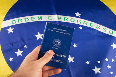 Bahia, Brazil. October 13, 2020. Brazilian work permit. Written in Portuguese Ministry of Labor. Portfolio of work and social securityの写真素材